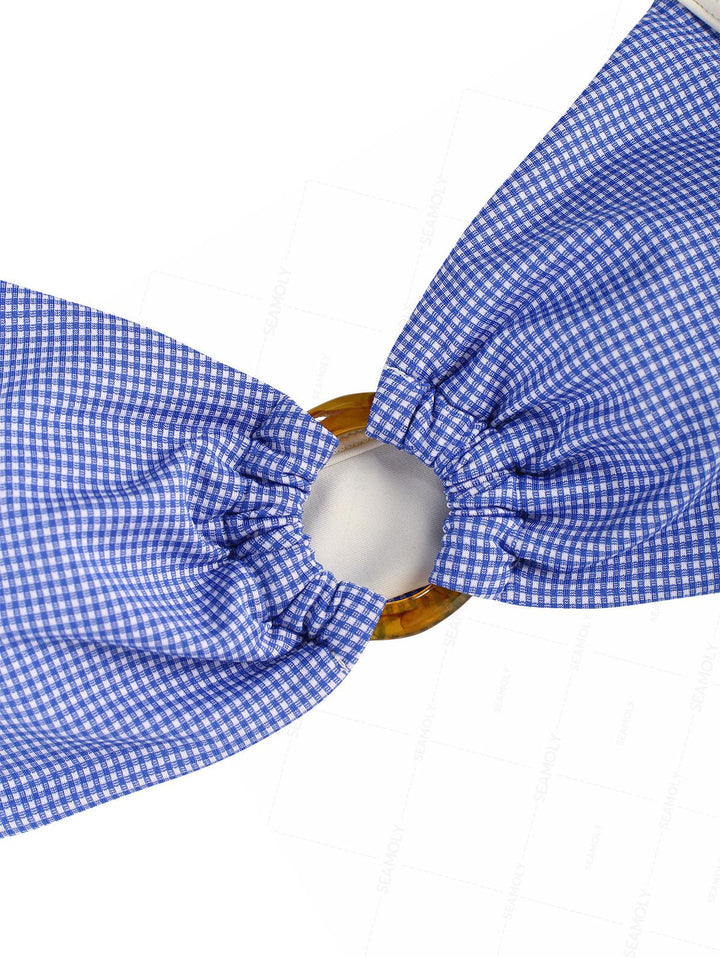 Seamolly Plaid O Ring Cinched Tie Side Hipster Bikini Set