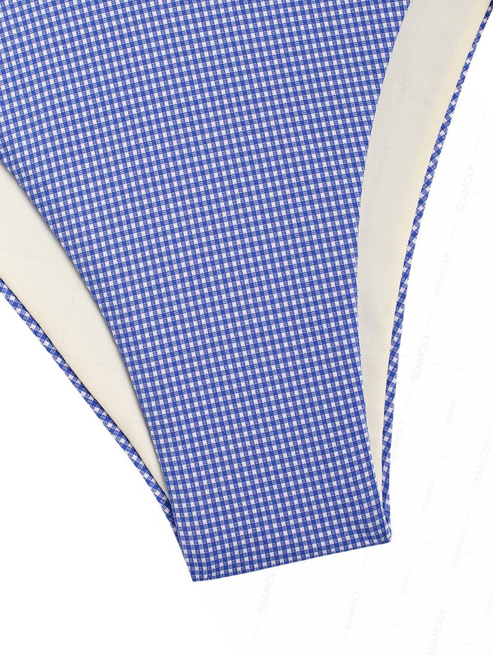 Seamolly Plaid O Ring Cinched Tie Side Hipster Bikini Set