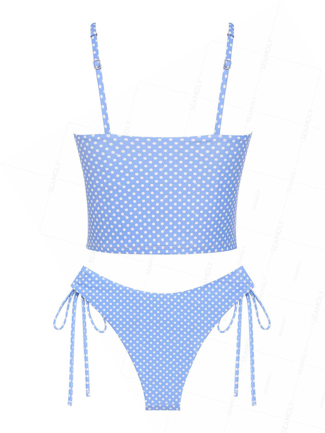 Seamolly Retro Pin-Up Vintage Polka Dot Ruched Bowknot Cinched Tie Side Tankini Set
