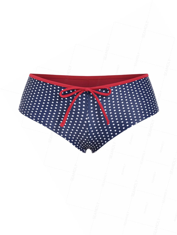 Seamolly Vintage Polka Dot Contrast Bowknot Low Rise Beach Swim Bottom Boyshorts