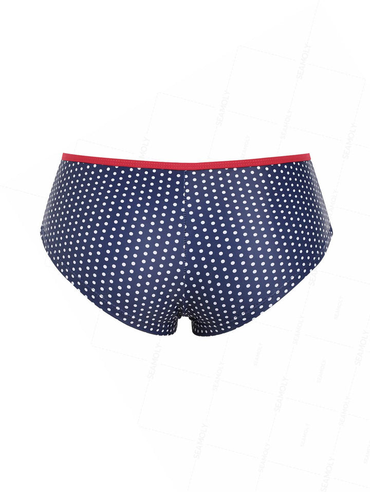 Seamolly Vintage Polka Dot Contrast Bowknot Low Rise Beach Swim Bottom Boyshorts