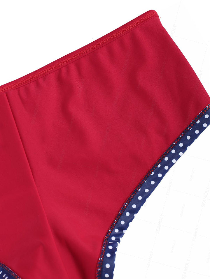 Seamolly Vintage Polka Dot Contrast Bowknot Low Rise Beach Swim Bottom Boyshorts