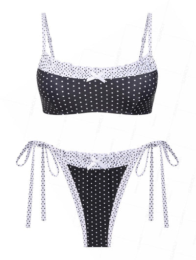 Seamolly Polka Dot Lace Bowknot Cheeky Boyshorts Bikini Set main image 1