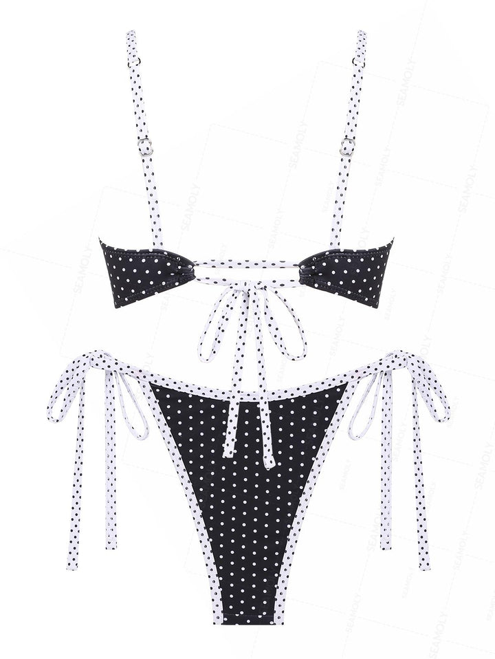 Seamolly Polka Dot Contrast Bowknot Tie Side Bikini Set