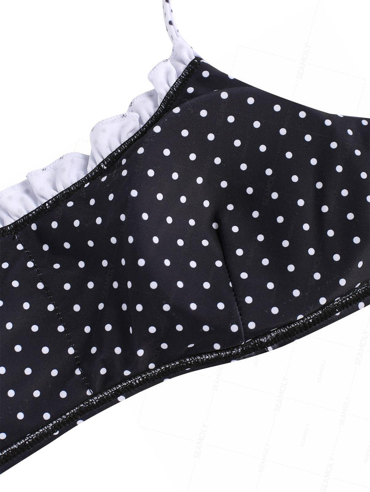 Seamolly Polka Dot Contrast Bowknot Tie Side Bikini Set