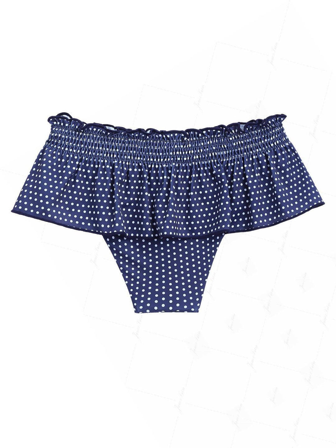 Deep Blue Polka Dot Smocked Ruffles Peplum Skirted Bikini Bottom