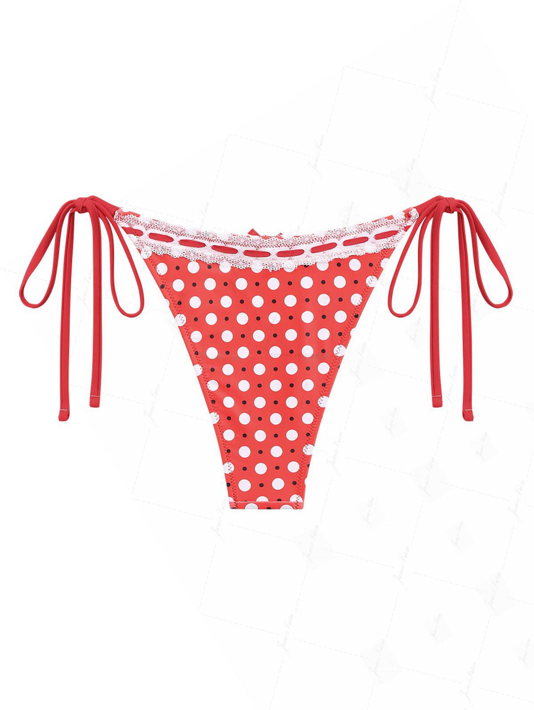Vintage Red Polka Dot Lace Bowknot Tie Side Cheeky Bikini Bottom