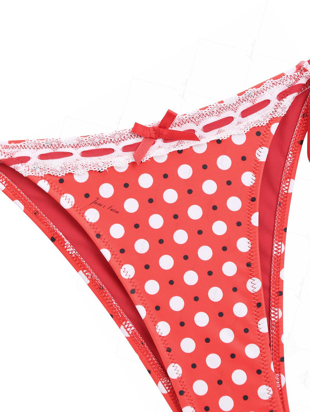 Vintage Red Polka Dot Lace Bowknot Tie Side Cheeky Bikini Bottom