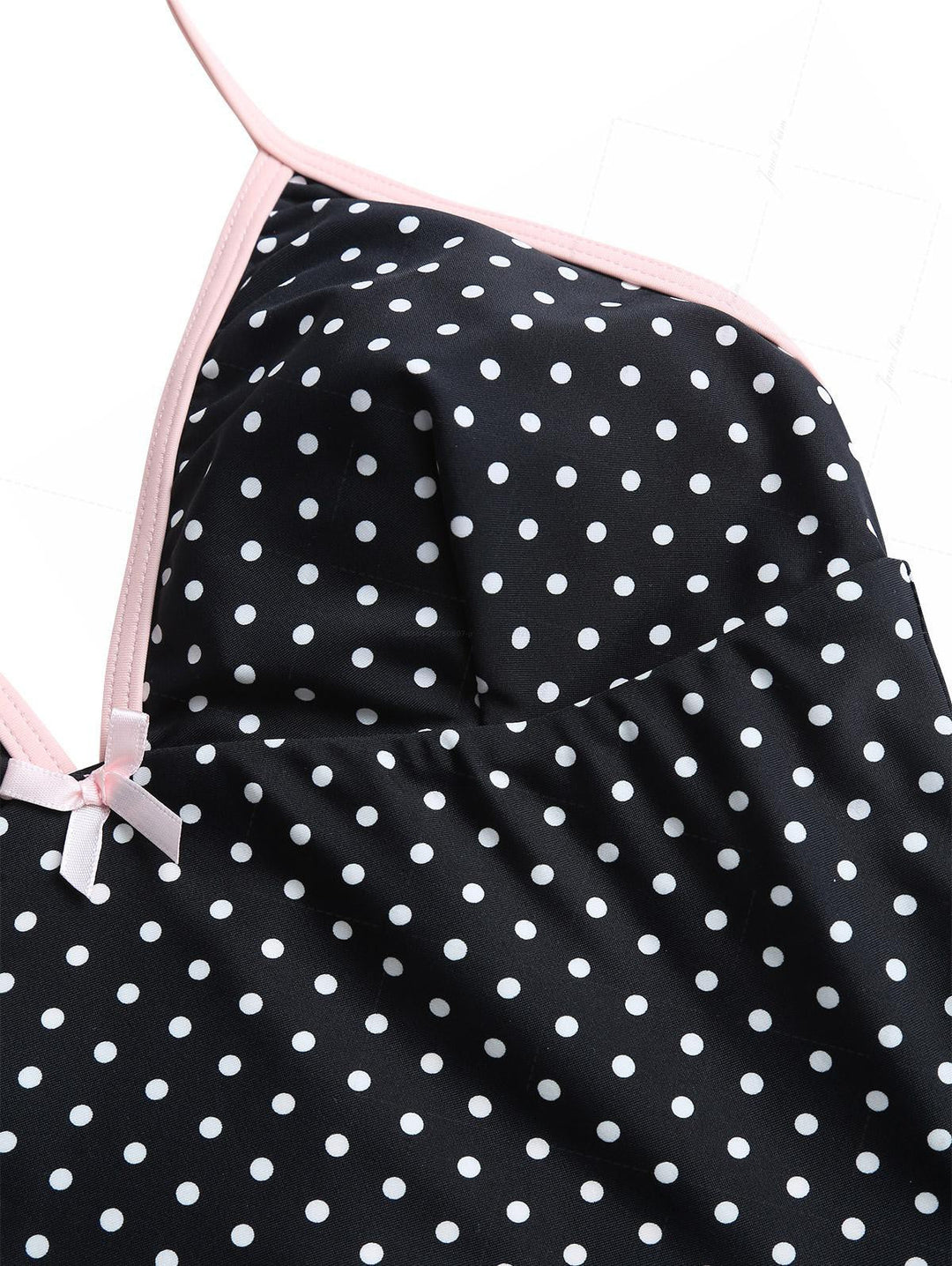 Black Polka Dot Print Bowknot Halter Cinched Tie Side Tankini Set