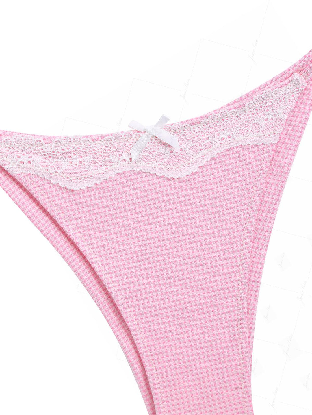 Light Pink Knitted Plaid Lace Halter Tank Top & Cheeky Brazilian Bottom Tankini Set