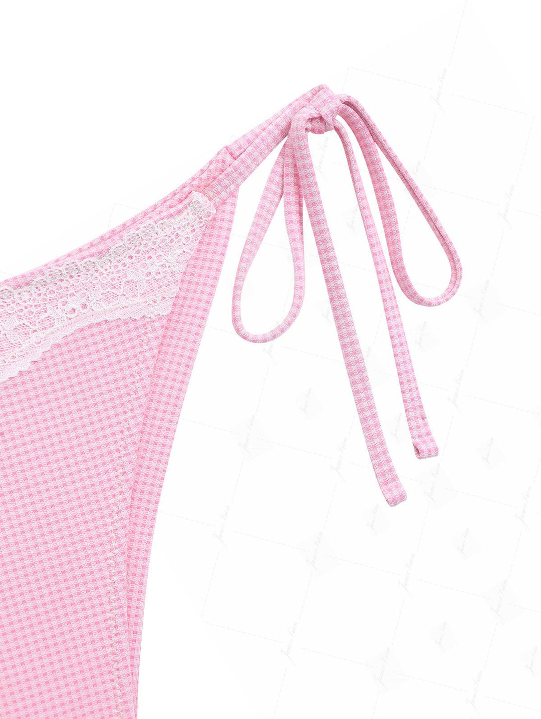 Light Pink Knitted Plaid Lace Halter Tank Top & Cheeky Brazilian Bottom Tankini Set