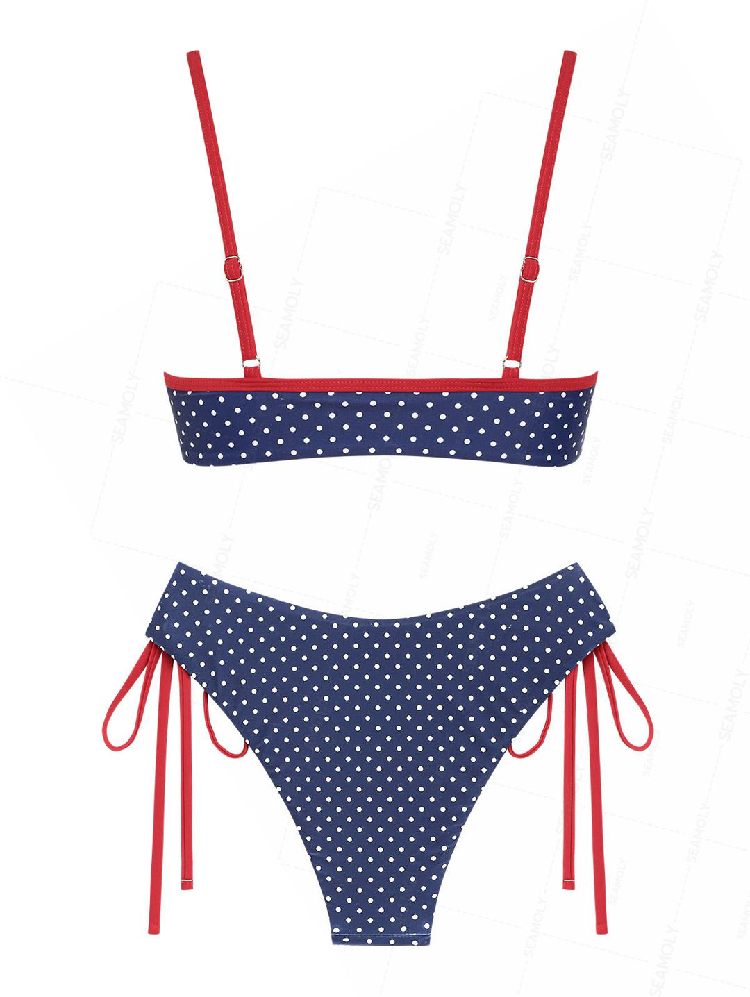 Seamolly Polka Dot Print O Ring Cinched Tie Side Hipster Bikini Set