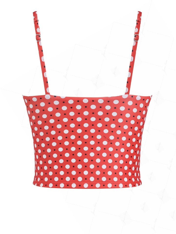 Vintage Red Polka Dot Lace Bowknot Cami Tankini Top