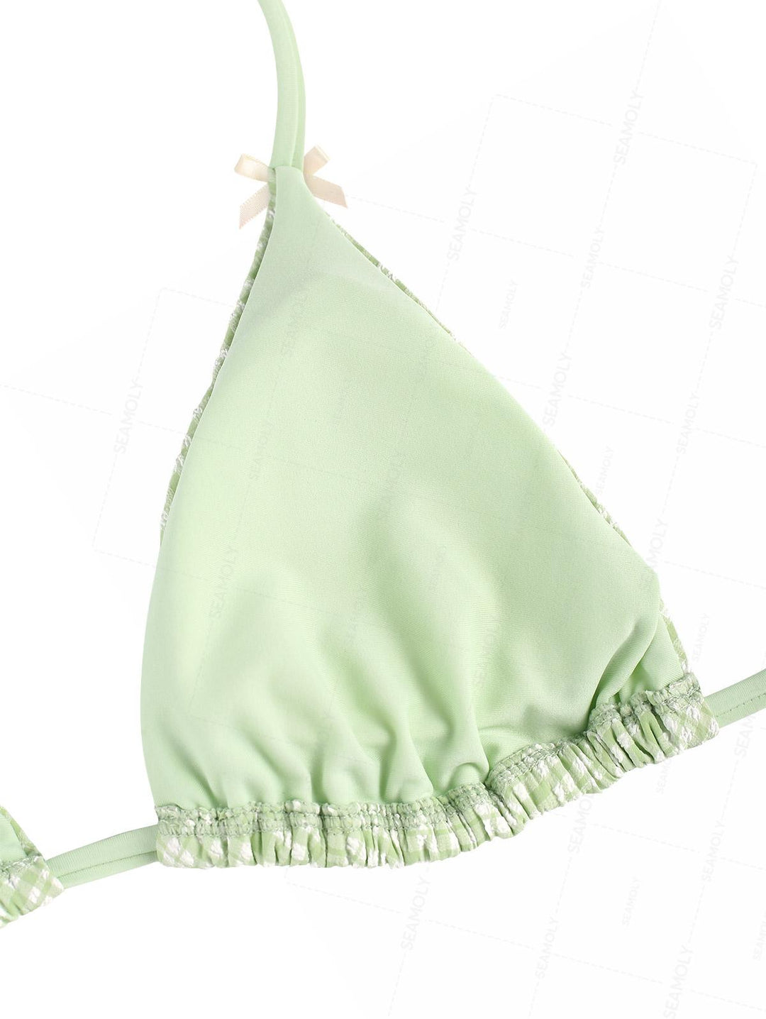 Seamolly Plaid Bowknot Halter Triangle Top & Brazilian Bottom Bikini Set