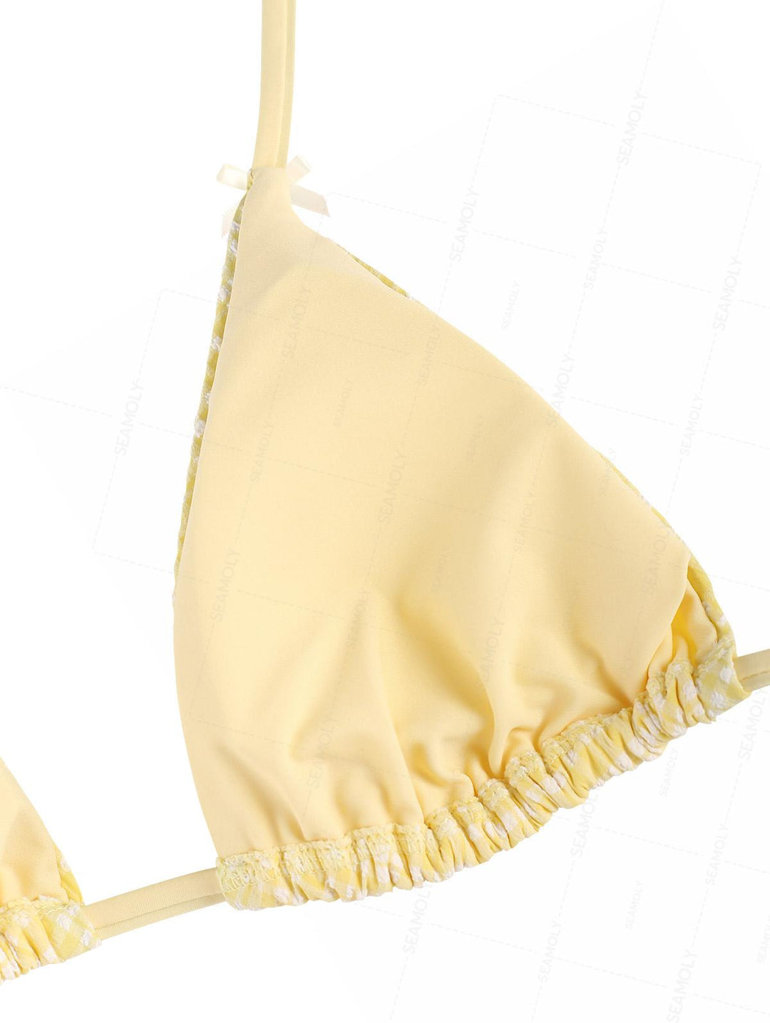 Seamolly Plaid Bowknot Halter Triangle Top & Brazilian Bottom Bikini Set