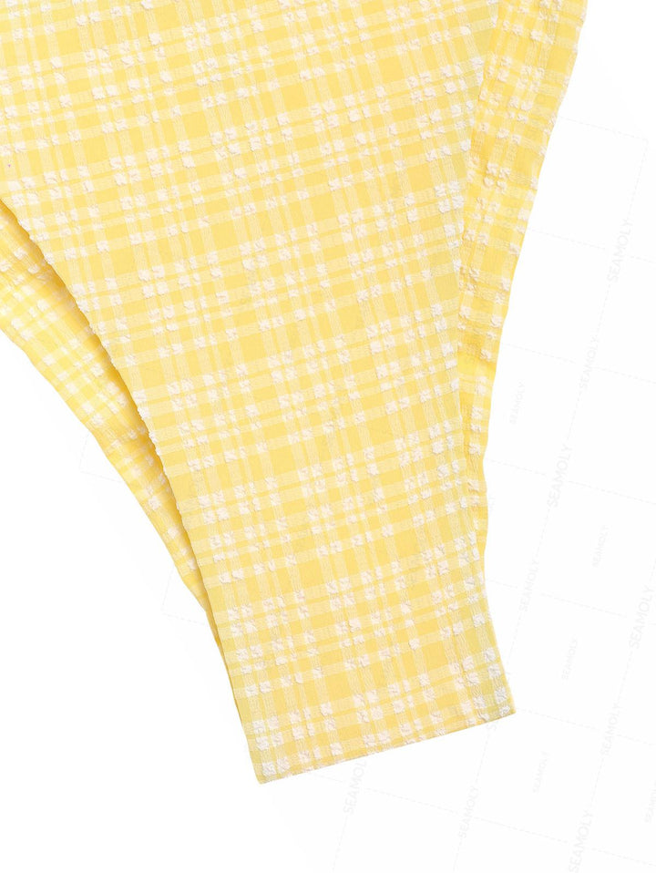 Seamolly Plaid Bowknot Halter Triangle Top & Brazilian Bottom Bikini Set