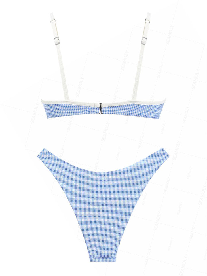 Seamolly Gingham Contrast Color Ruched U-ring Cheeky Bikini Set