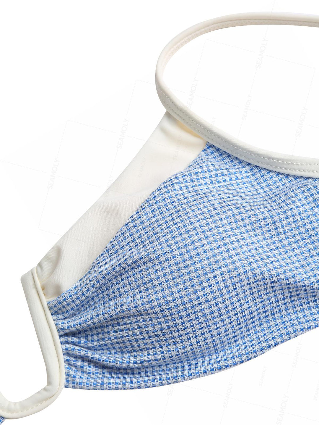 Seamolly Gingham Contrast Color Ruched U-ring Cheeky Bikini Set