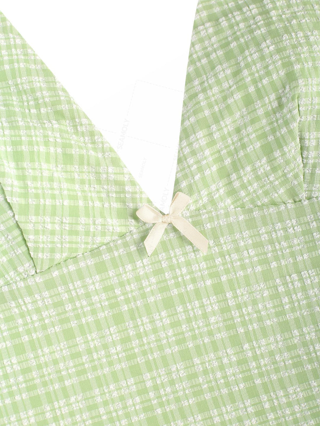 Seamolly Plaid Bowknot Lace Up Back Halter Tankini Set