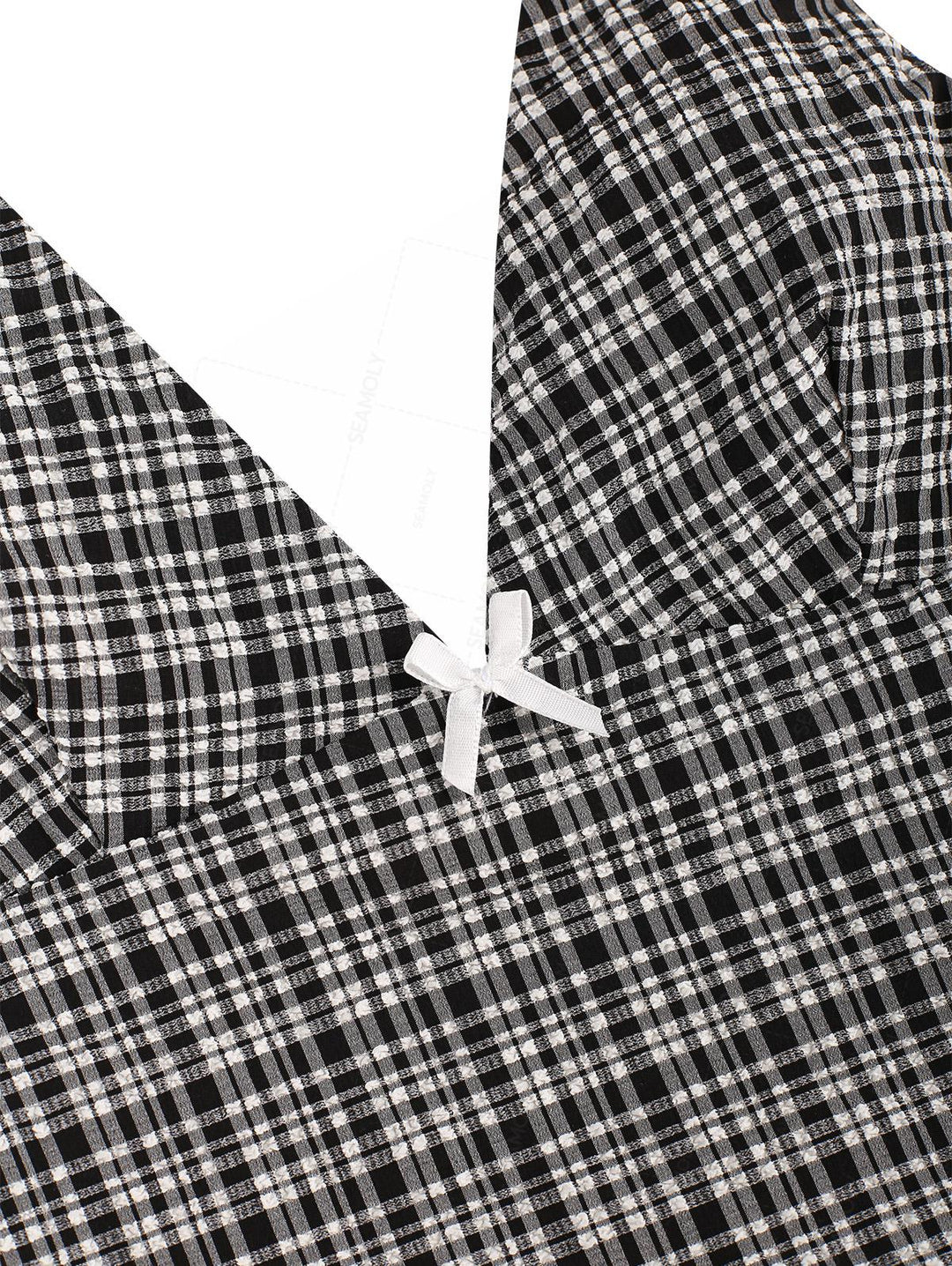 Seamolly Vintage Plaid Bowknot Lace Up Back Halter Tankini Set