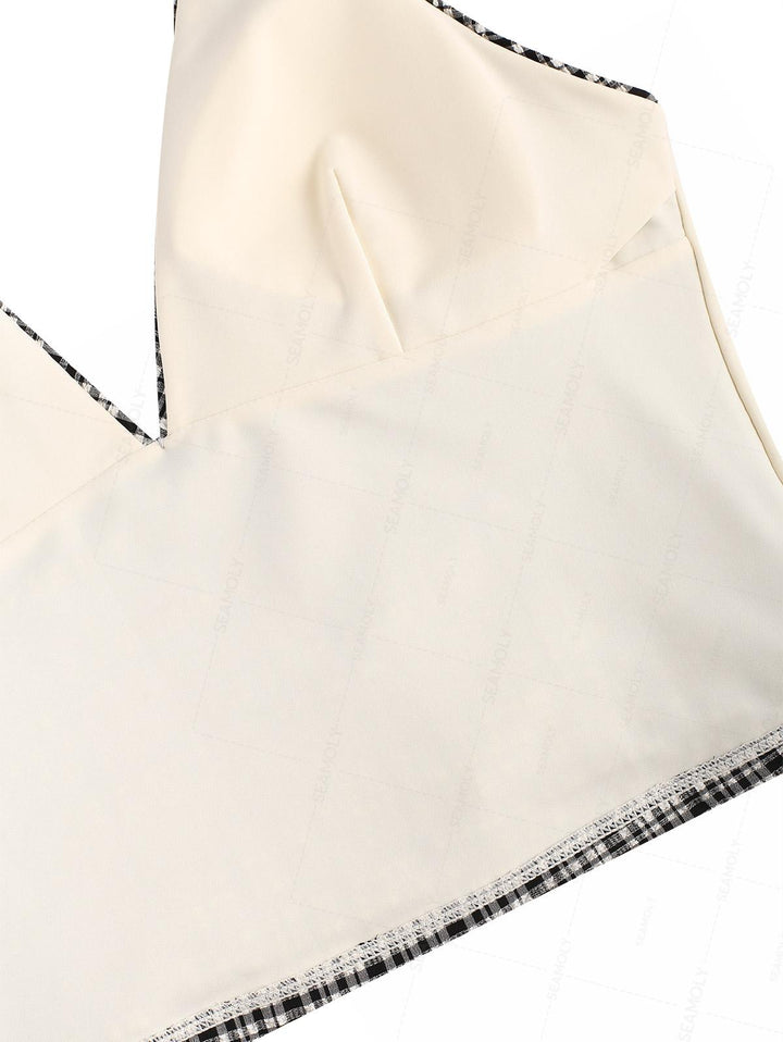 Seamolly Vintage Plaid Bowknot Lace Up Back Halter Tankini Set