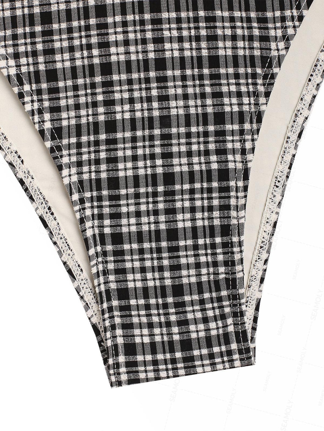 Seamolly Vintage Plaid Bowknot Lace Up Back Halter Tankini Set