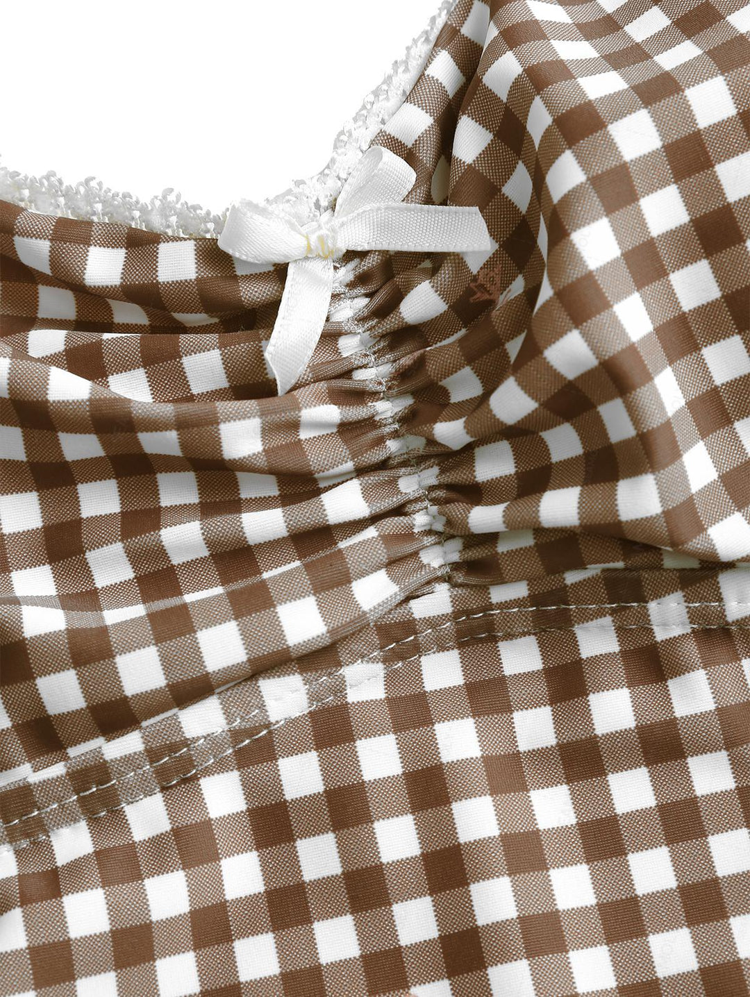 Seamolly Gingham Lace Bowknot Full Coverage Tankini Set