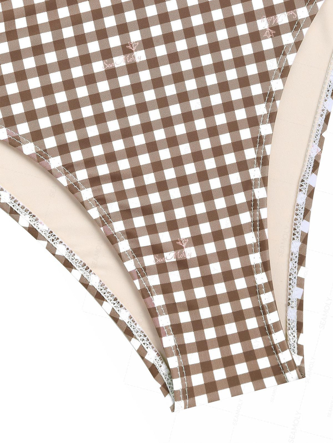 Seamolly Gingham Lace Bowknot Full Coverage Tankini Set