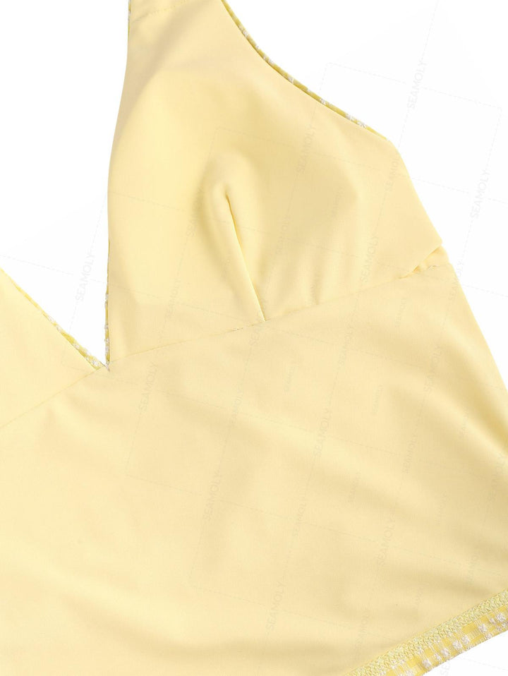 Seamolly Plaid Bowknot Lace Up Back Halter Tankini Set