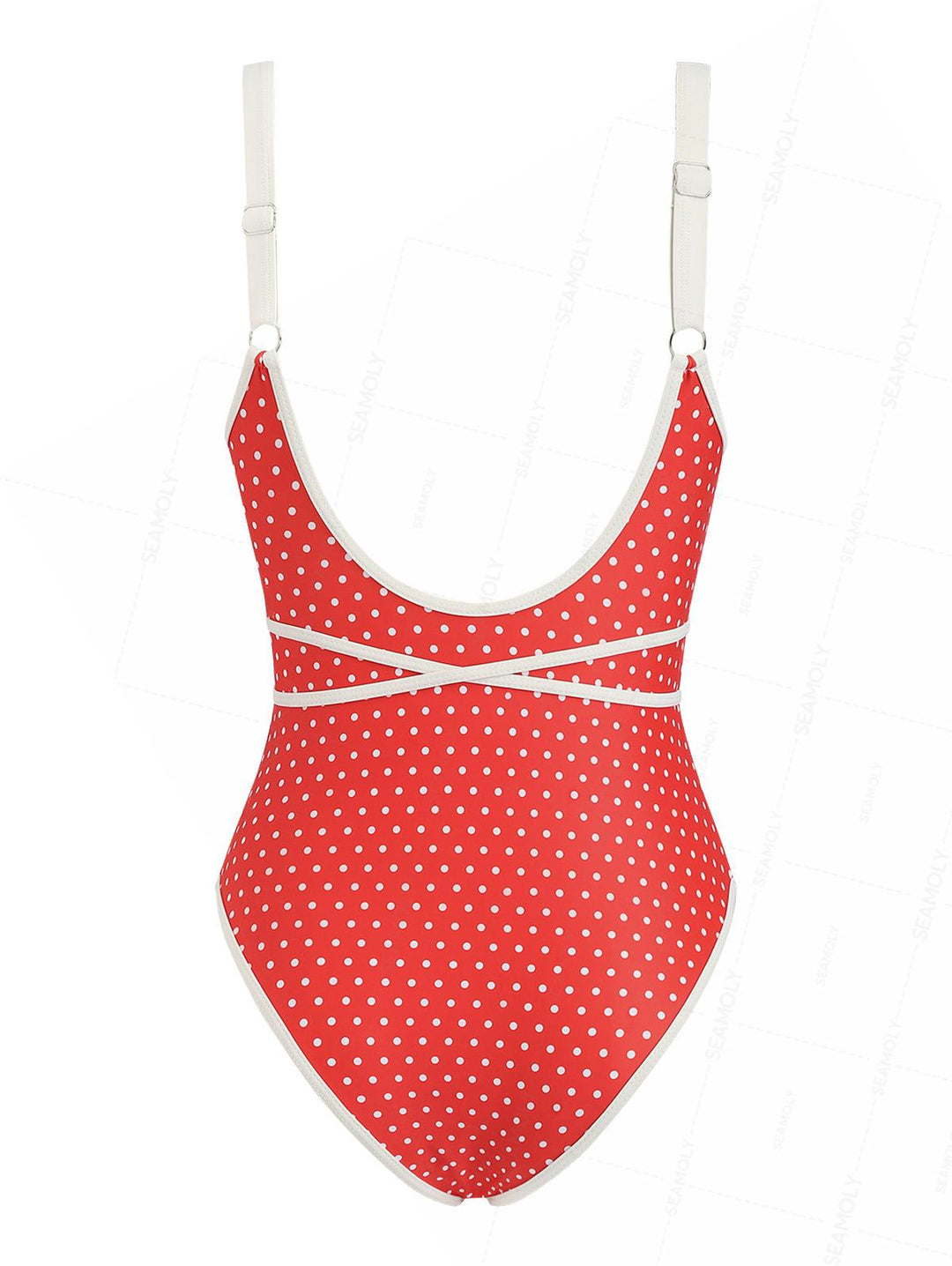 Seamolly 1950s Pin-Up Vintage Polka Dot Tie Around Criss Cross Plunging Neck One-piece Swimsuit