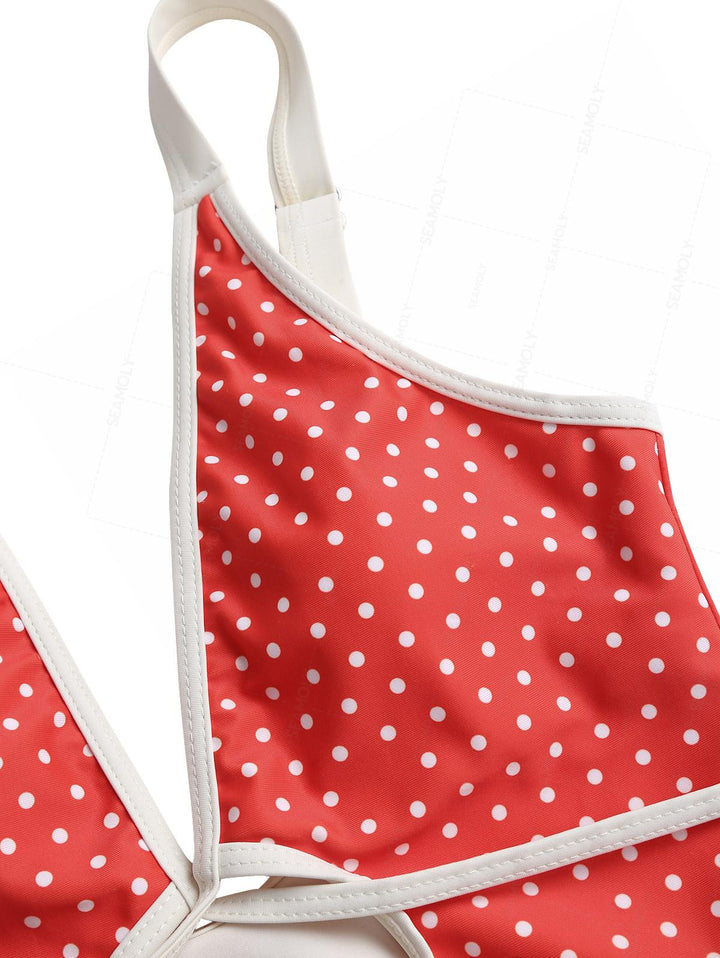 Seamolly 1950s Pin-Up Vintage Polka Dot Tie Around Criss Cross Plunging Neck One-piece Swimsuit