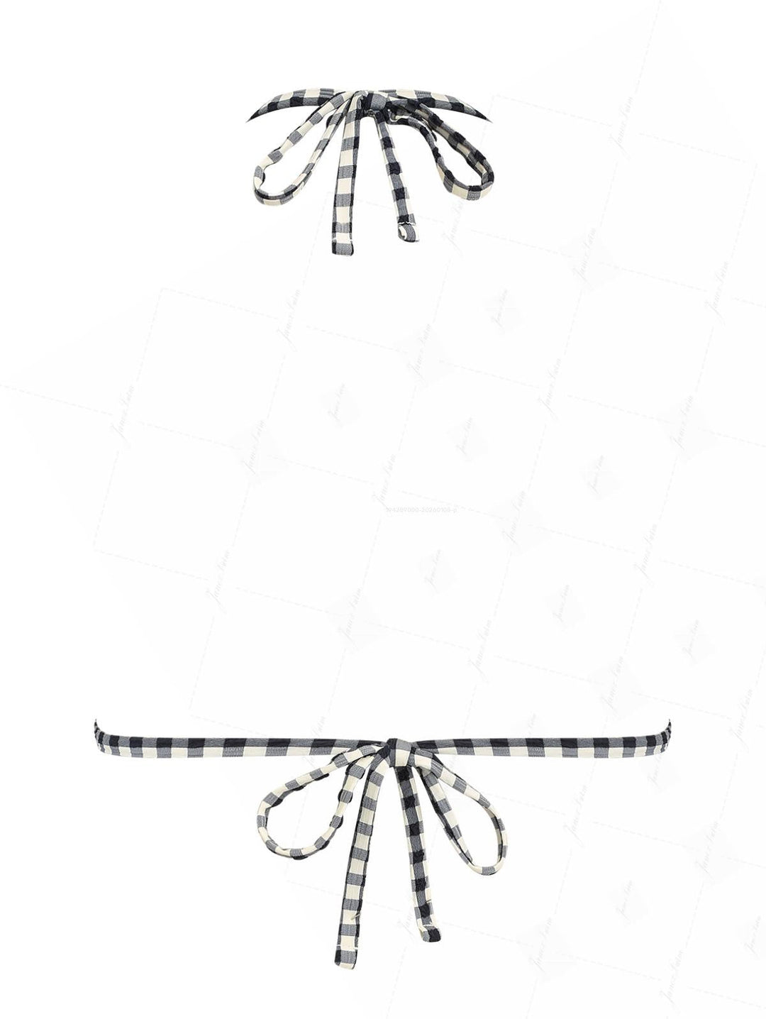 Black Plaid Lace Bowknot Halter Triangle Bikini Top