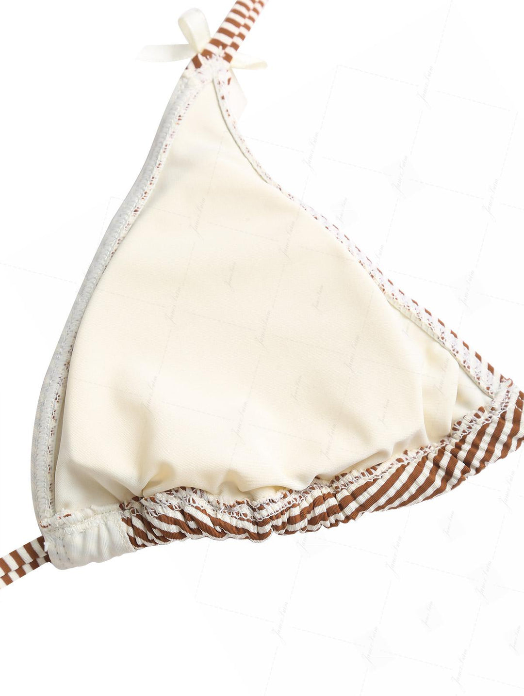 Coffee Striped Frilled Ruffles Bowknot Triangle Cheeky Boyshorts Bikini Set