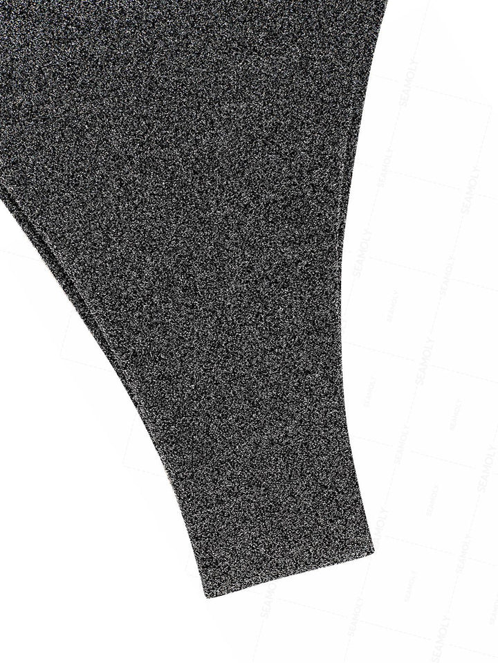 Seamolly Lurex Sparkly Faux Pearl Halter Triangle Tie Side Bikini Set