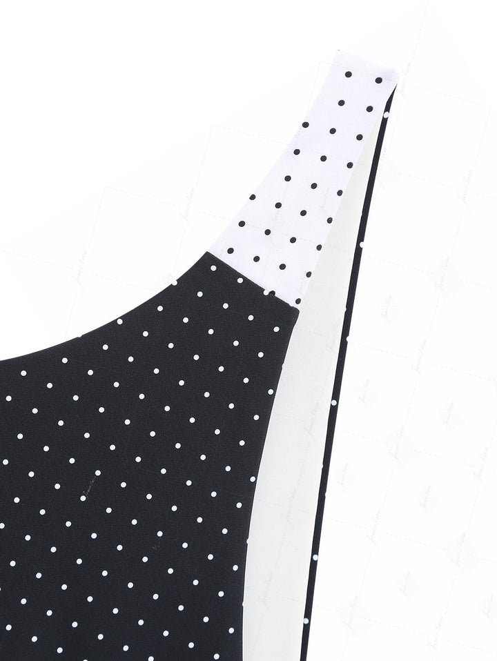 Black Colorblock Polka Dot Print Cheeky Bikini Bottom