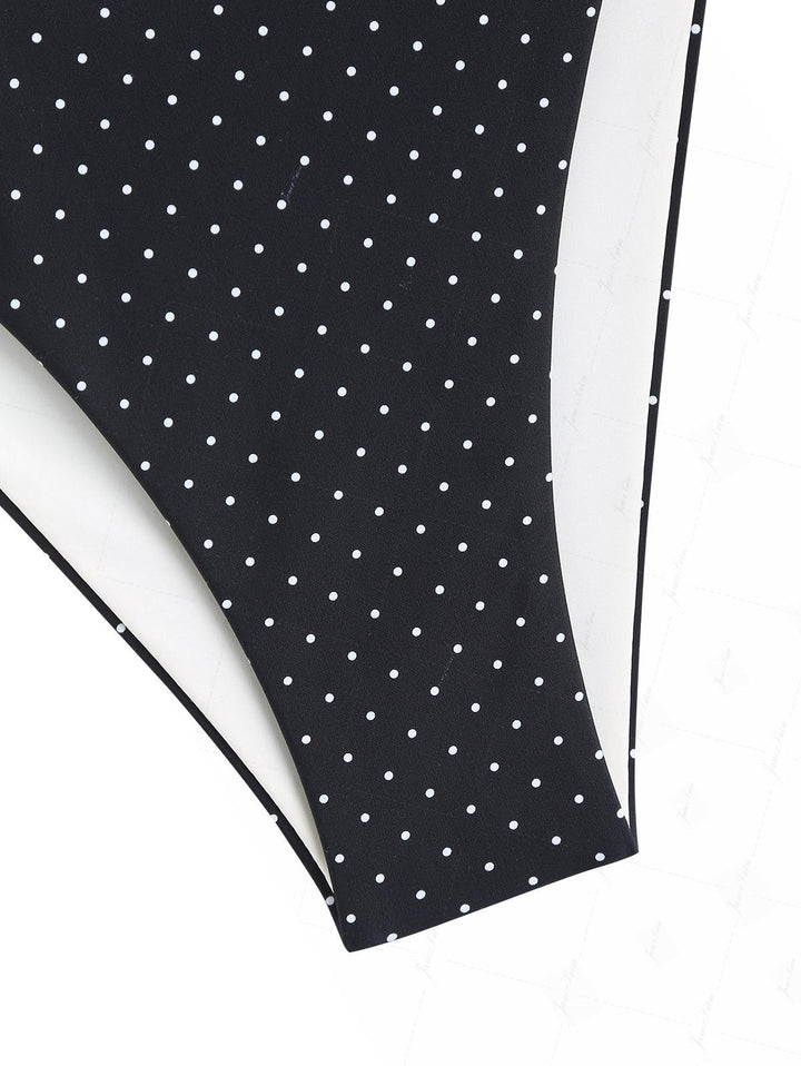 Black Colorblock Polka Dot Print Cheeky Bikini Bottom