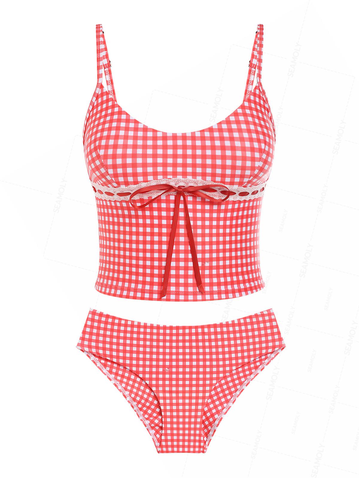 Seamolly Gingham Lace Tank Top & Cheeky Brazilian Bottom Tankini Set