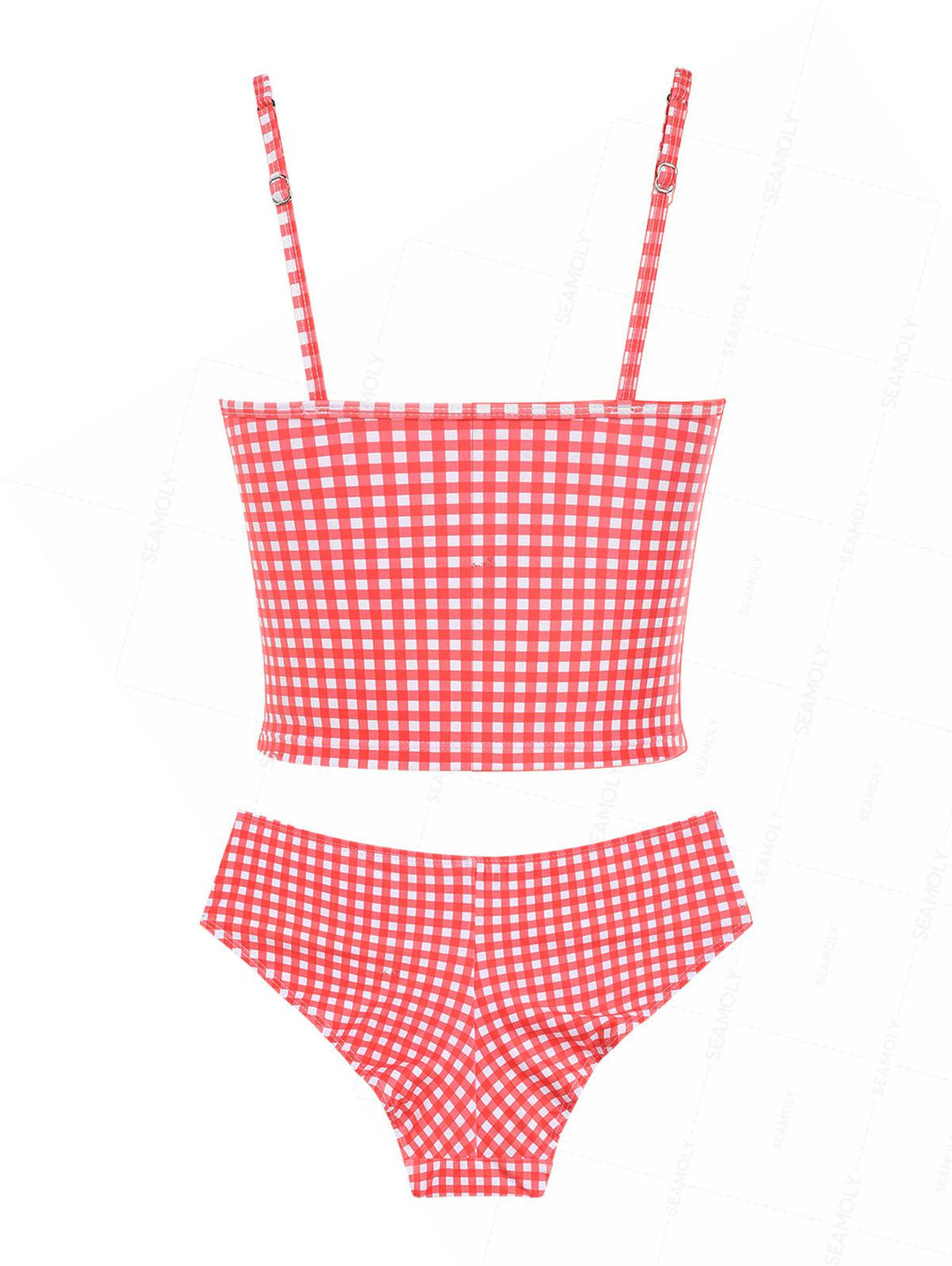 Seamolly Gingham Lace Tank Top & Full Coverage Brazilian Bottom Tankini Set