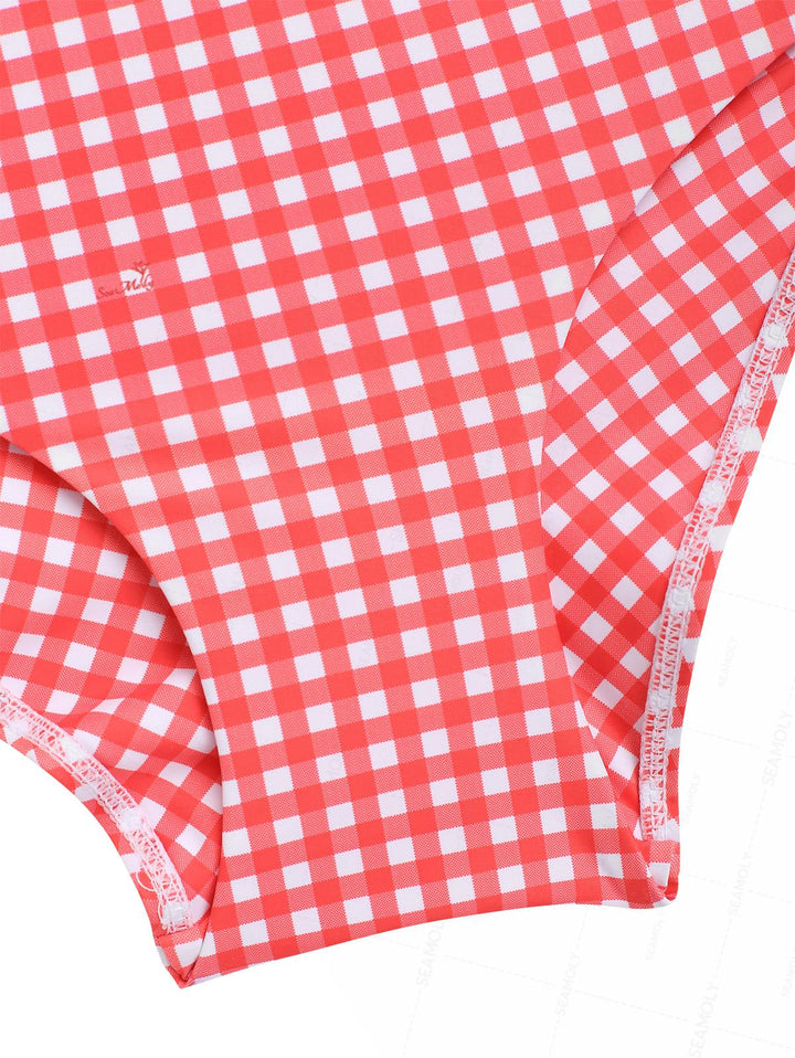 Seamolly Gingham Lace Tank Top & Full Coverage Brazilian Bottom Tankini Set