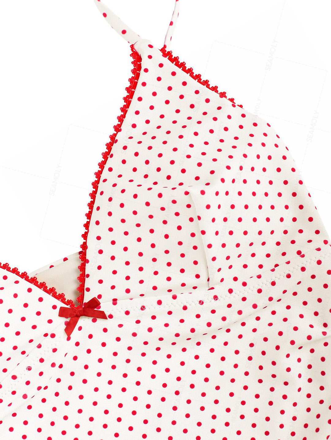 Seamolly Retro Pin-Up Vintage Polka Dot Lace Bowknot Cinched Side Full Coverage Tankini Set