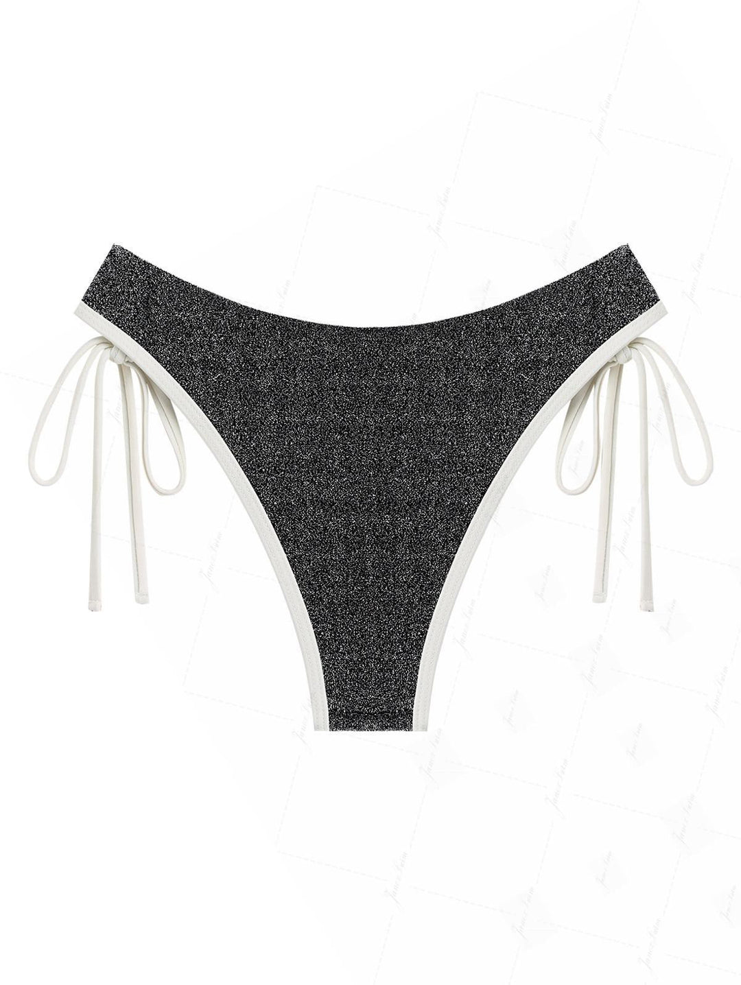 Black Lurex Sparkly Contrast Cinched Tie Side Bikini Bottom