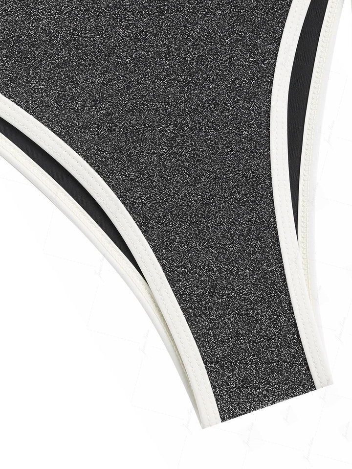 Black Lurex Sparkly Contrast Cinched Tie Side Bikini Bottom