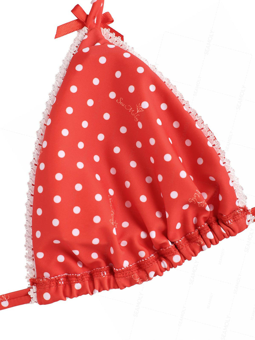 Seamolly Christmas Vintage Polka Dot Lace Bowknot Halter Triangle Bikini Set