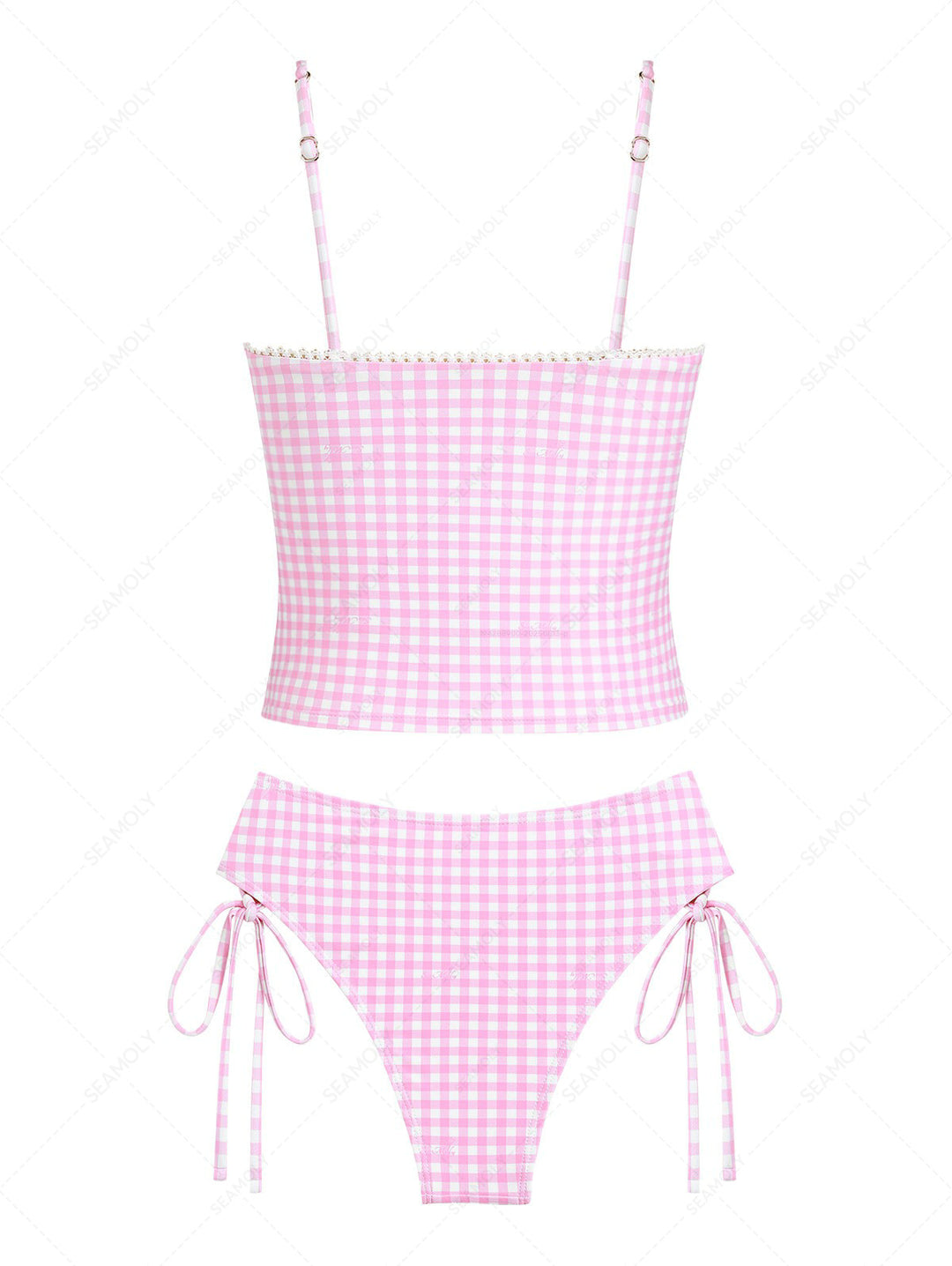 Seamolly Gingham Lace Bowknot Full Coverage Tankini Set
