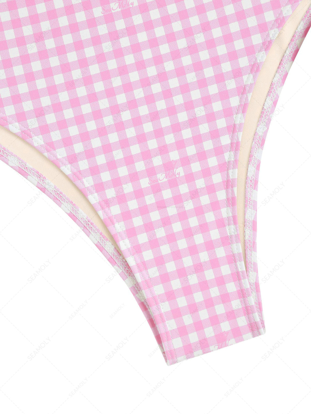 Seamolly Gingham Lace Bowknot Full Coverage Tankini Set