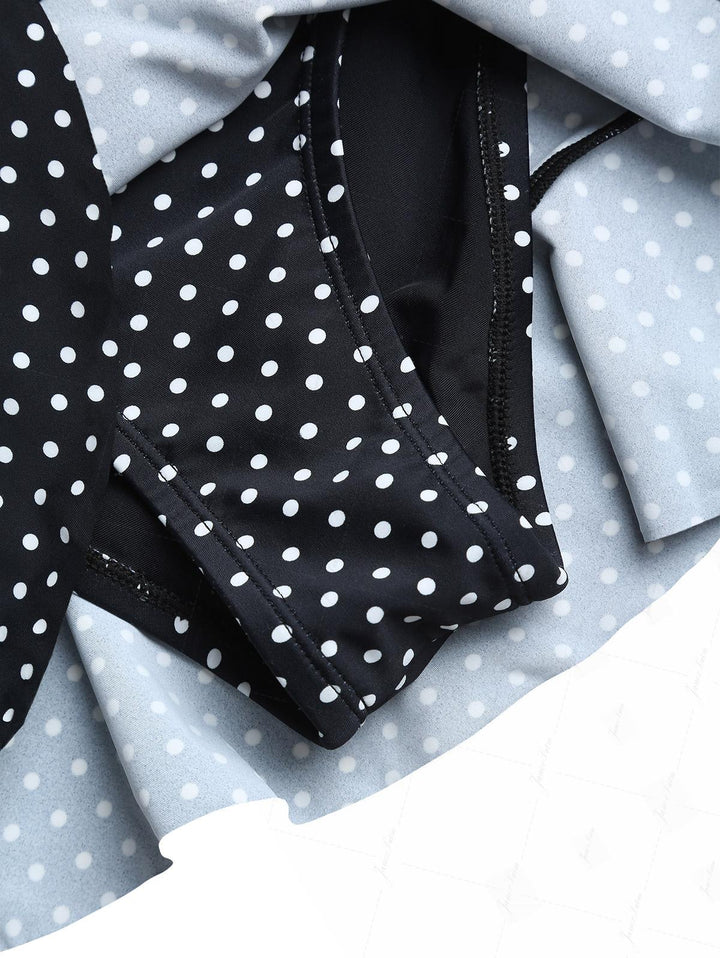 Vintage Black Polka Dot Low Rise Ruffles Swim Skirted Bottom