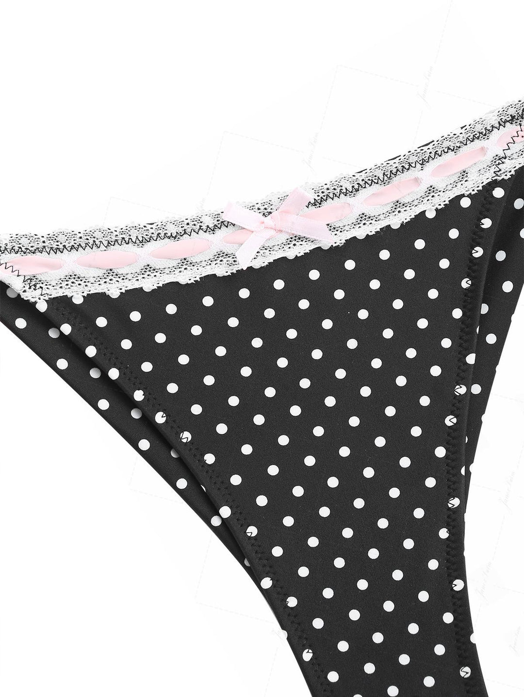 Vintage Black Polka Dot Lace Bowknot Brazilian Bikini Bottom