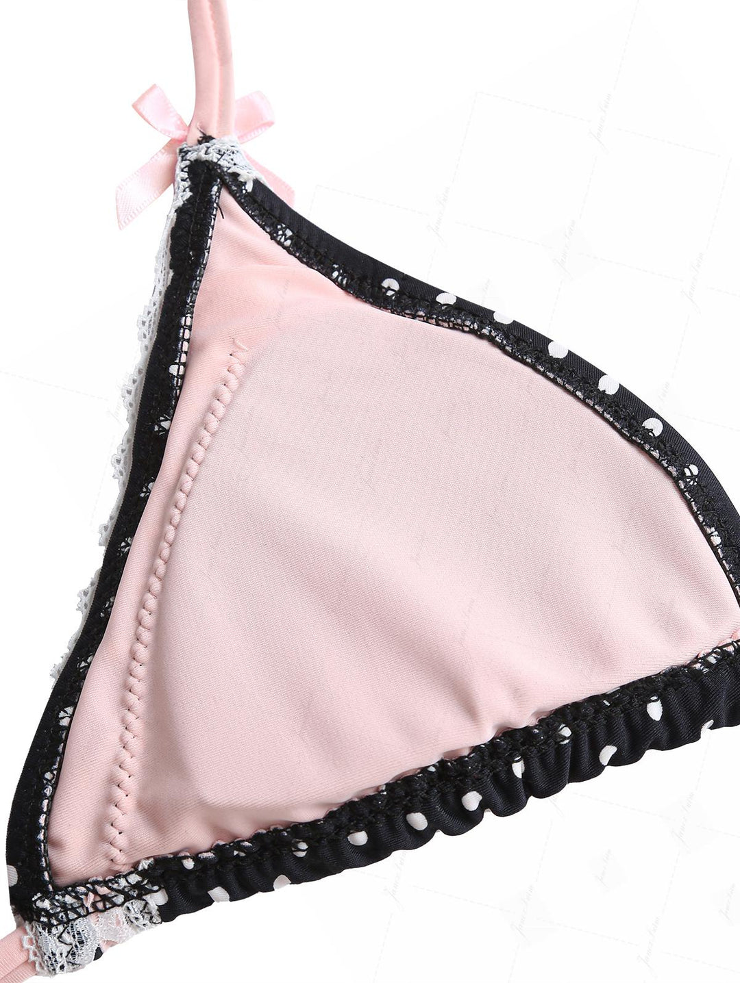 Janex Vintage Black Polka Dot Lace Bowknot Triangle Top & Cheeky Brazilian Bottom Bikini Set