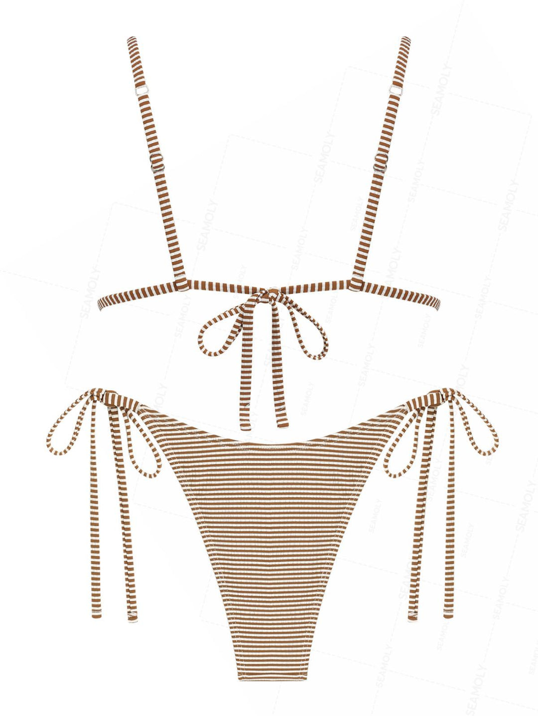 Seamolly Striped Frilled Ruffles Triangle Tie Side Bikini Set