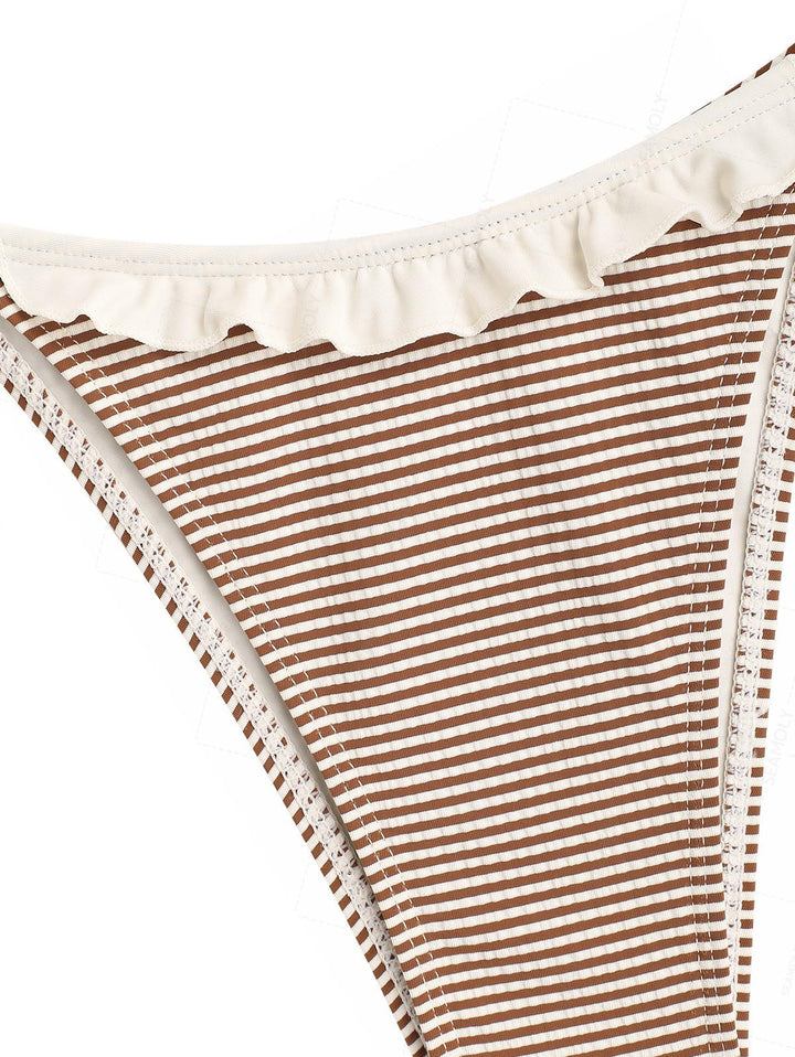 Seamolly Striped Frilled Ruffles Triangle Tie Side Bikini Set